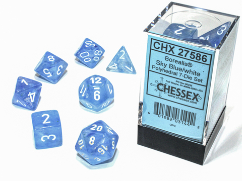 [2110000190217] Borealis Polyhedral Sky Blue/white Luminary 7-Die Set