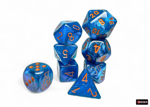 [2110000192884] Borealis Polyhedral Midnight/copper 7-Die Set (with bonus die)