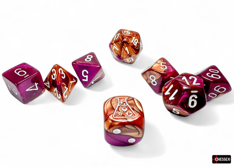 [2110000192907] Gemini Polyhedral Copper-Purple/white 7-Die Set (with bonus die)