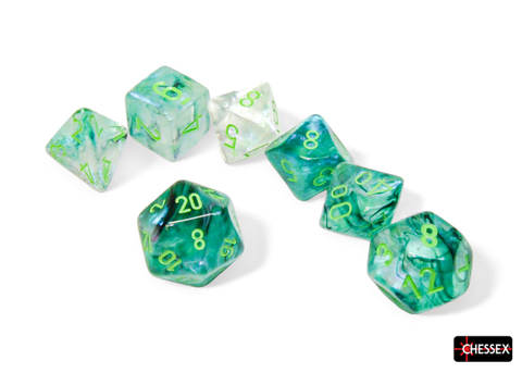 [2110000192952] Borealis Polyhedral Kelp/light green Luminary 7-Die Set