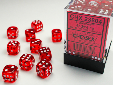 [2110000054755] Translucent 12mm d6 Red/white Dice Block (36 dice)